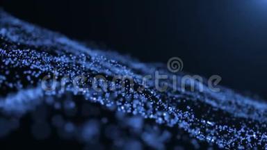 蓝色粒子。 天然漂浮有机粒子在美丽的放松背景上。 带有波克的闪烁粒子